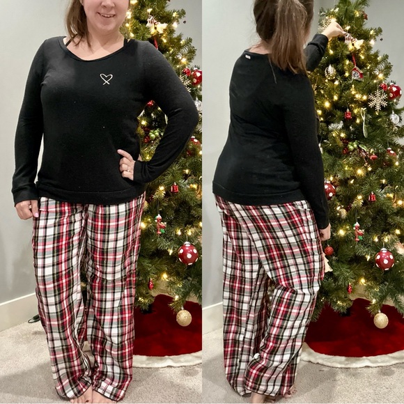 Victoria's SecretBlack & Red Plaid 2 Piece Holiday Pajama SetSize Medium